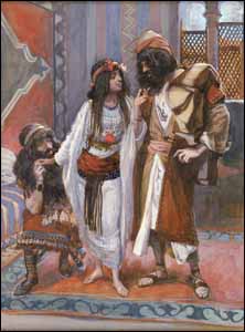 James J. Tissot, The Harlot of Jericho and the Two Spies' (1896-1902), gouache on board, 9-1/16×6-5/8 in, The Jewish Museum, New York.
